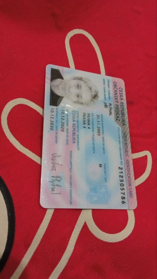 Führerscheinkarte mit Foto auf rot gemusterter Unterlage